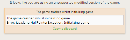 1 12 1 Game Has Crashed Java Lang Nullpointerexception Initializing Game Support Bug Reports Forge Forums