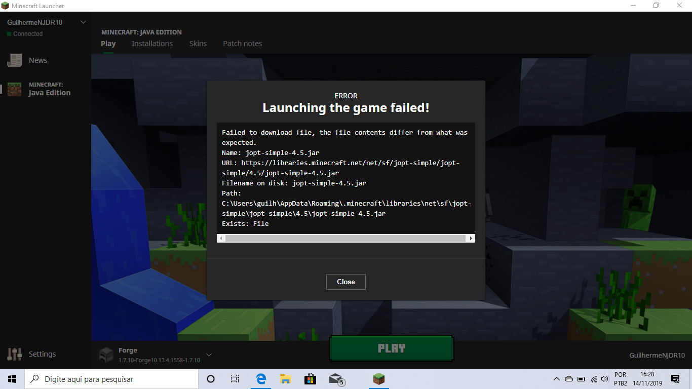 Uh again Unable to launch Minecraft 1.7.10 Forge - Support ...