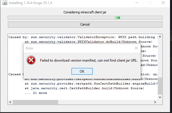 failed to download version manifest cannot find server jar url